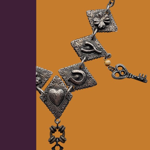 NECKLACE Vintage HAND-MADE Antique Silver Lucky Charms - Picture 2 of 4